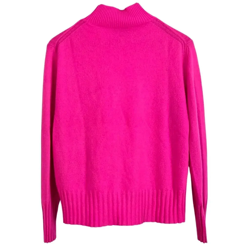 Minimalist Preppy J. Crew Cashmere Mock Neck Quiet Luxury Sweater Vibrant Pink S